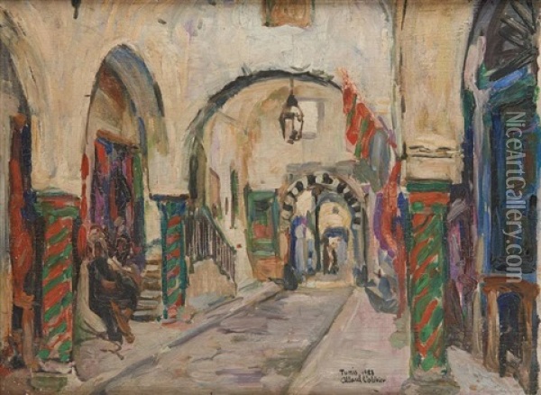 Souk A Tunis En Oil Painting - Fernand Allard L'Olivier
