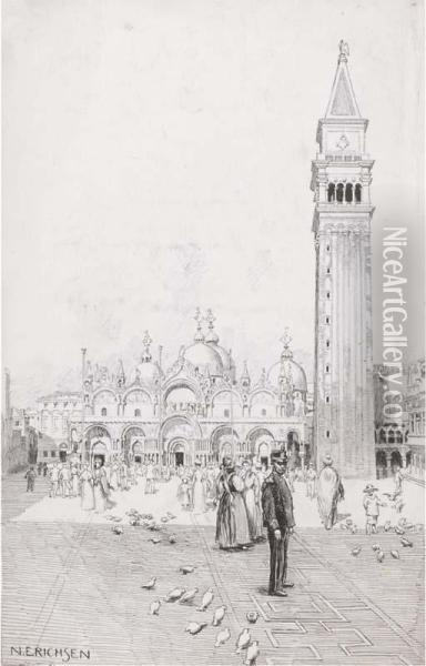 View Of The Campanile And Piazza San Marco, Vencie Oil Painting - Nelly Erichsen