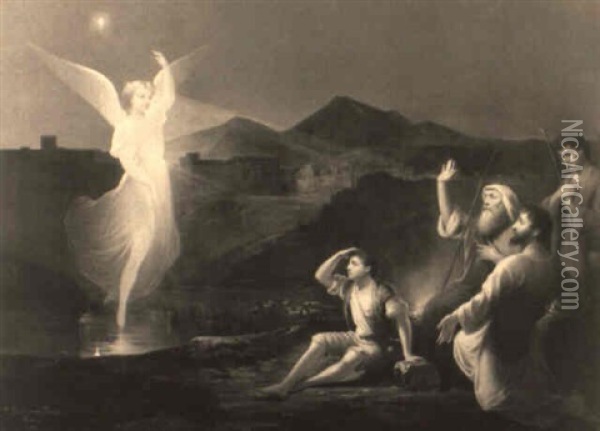 Appearance Of The Angel To The Shepherds, Star Of Bethlehem Above... Oil Painting - Thomas Buchanan Read