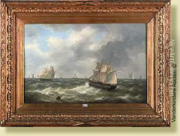 Voiliers Hollandais Sur Une Mer Demontee Oil Painting - Louis Verboeckhoven