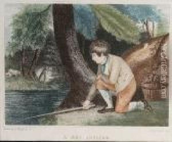 A Boy Angling Oil Painting - Richard Westall
