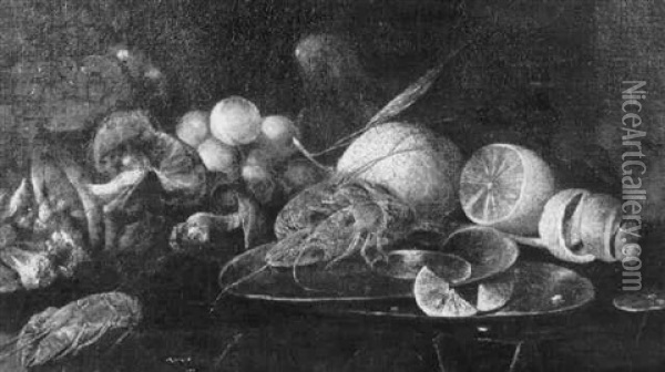 Stilleben Von Fruechten Und Pilzen Oil Painting - Cornelis De Heem