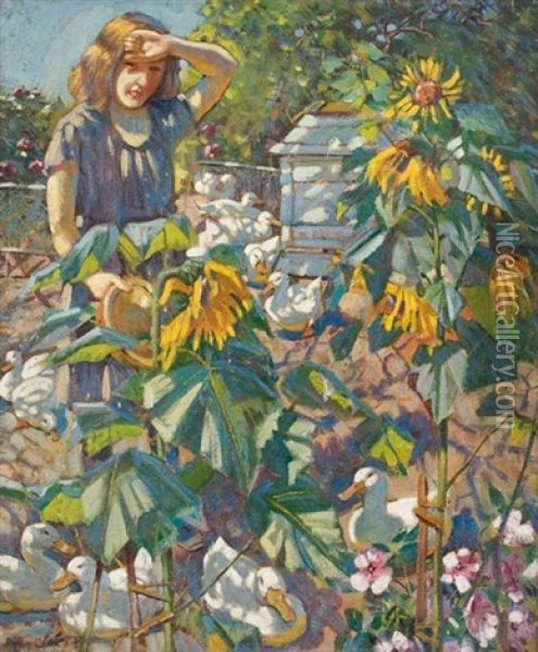 Between Sunflowers Oil Painting - Sydney Carter