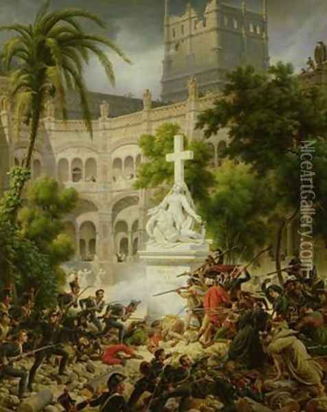 Assault on the Monastery of San Engracio in Zaragoza Oil Painting - Louis Lejeune