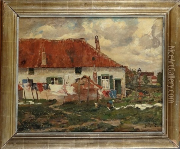 Maison Campagnarde Oil Painting - Jules Merckaert