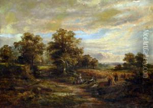 Harvest Time, The Trent Valley Oil Painting - Harry Wallace