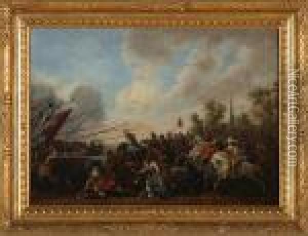 Infanterie Und Kavallerie Im Gefecht Vor Der Stadt Oil Painting - Pieter Meulenaer