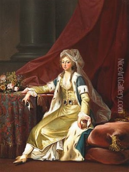 Princess Louise Augusta In A Turkish Dress Oil Painting - Jens Juel