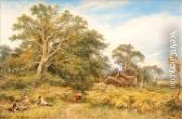 Picnickers In Arustic Landscape Oil Painting - David Murray