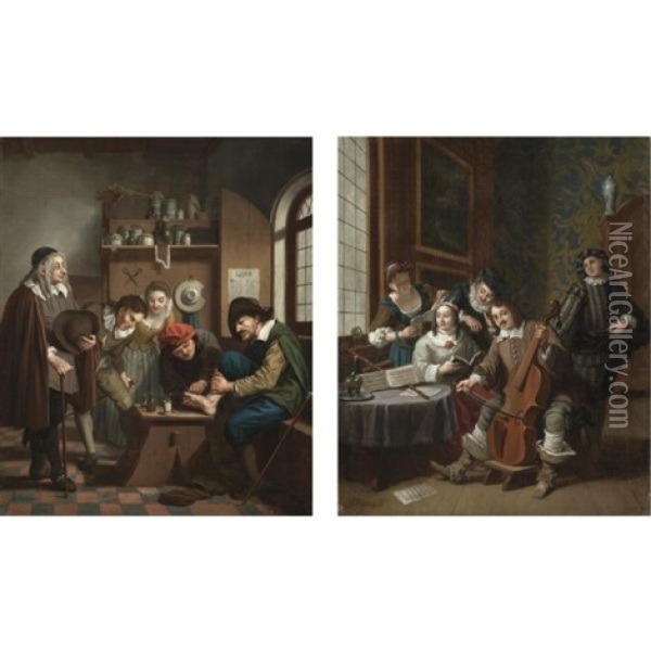 A Visit To The Physician (+ A Musical Company In An Interior; Pair) Oil Painting - Jan Josef Horemans the Younger