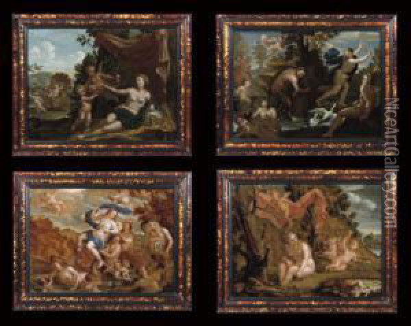 A Set Of Four South Italian Mythological Reverse-glass Paintings Oil Painting - Carlo Bonavia