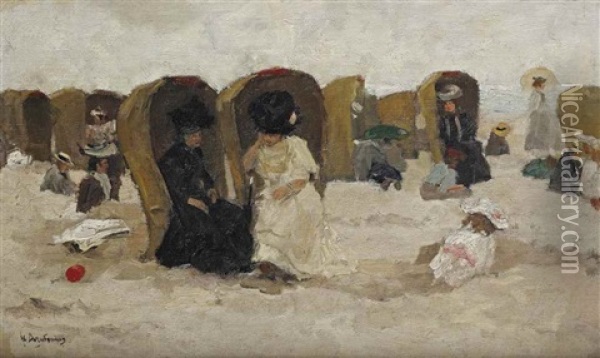 Elegant Ladies Conversing At The Beach Oil Painting - Floris Arntzenius