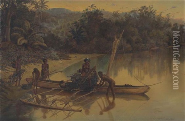 An Outrigger In The New Hebrides Oil Painting - Charles Gordon-Frazer