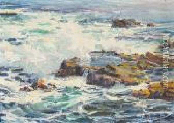 The Surging Sea - Laguna Beach At Coward's Cove Oil Painting - Anna Althea Hills