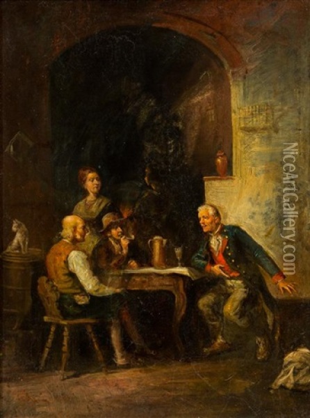 Discussion At The Pub, 1883 Oil Painting - Franz Von Defregger