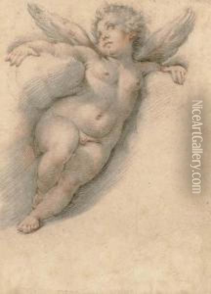 A Putto Leaning On Clouds Oil Painting - Joseph Heinz I
