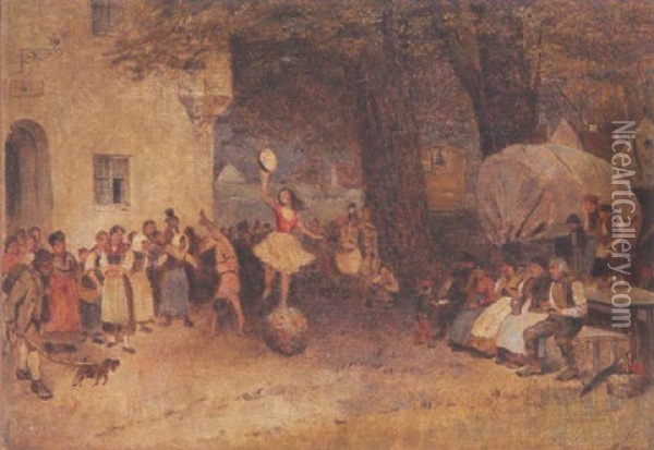 Gaukler-vorstellung Vor Dem Dorfgasthaus Oil Painting - Rudolf Hirth Du Frenes