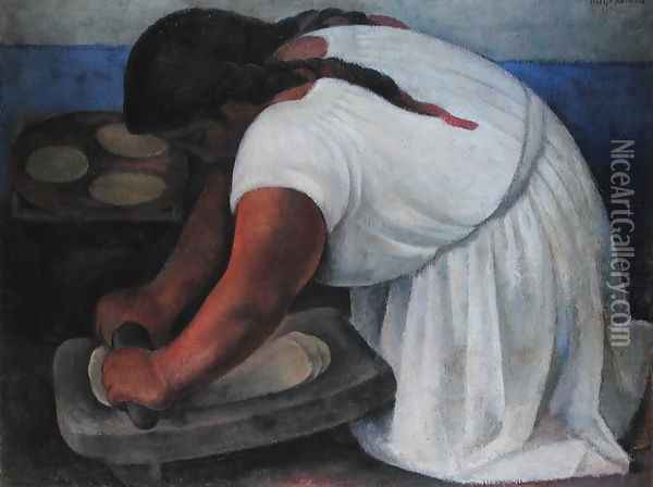 La Molendera, 1923 Oil Painting - Diego Rivera