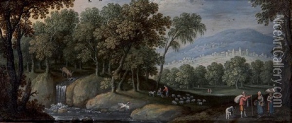 Paysage De Cascades Avec Une Scene Pastorale Dans Des Collines Oil Painting - Marten Ryckaert