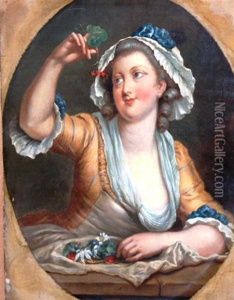 Lady Assembling A Garland Oil Painting - Jean Baptiste Greuze