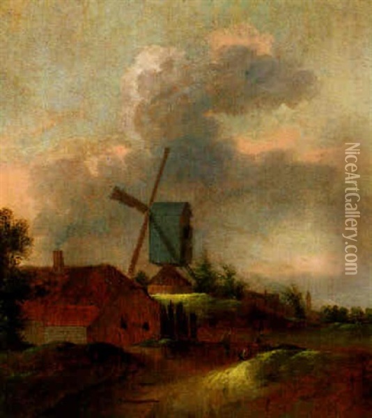 Dorf Mit Einer Windmuhle In Den Dunen Oil Painting - Nicolaes Molenaer