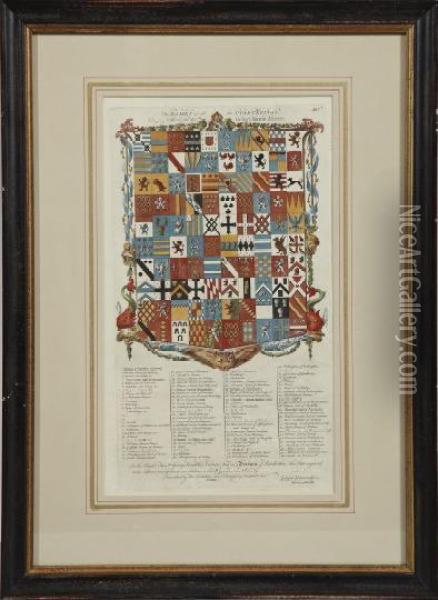 Coat Of Arms Of George Baron Lytteltonand George Baron Vernon Oil Painting - Joseph Edmondson