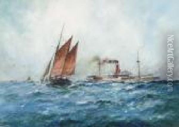 Channel Shipping; And Incoming Voyagers (illustrated) Oil Painting - William Minshall Birchall