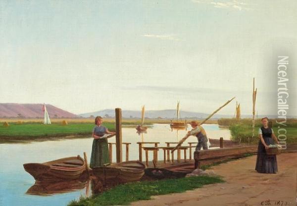 A Summer Evening By Gundeaen In 1873 Oil Painting - Carl Christian Thomsen