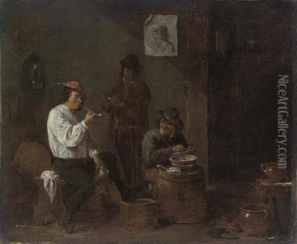 Peasants Smoking In A Tavern Oil Painting - David The Younger Teniers