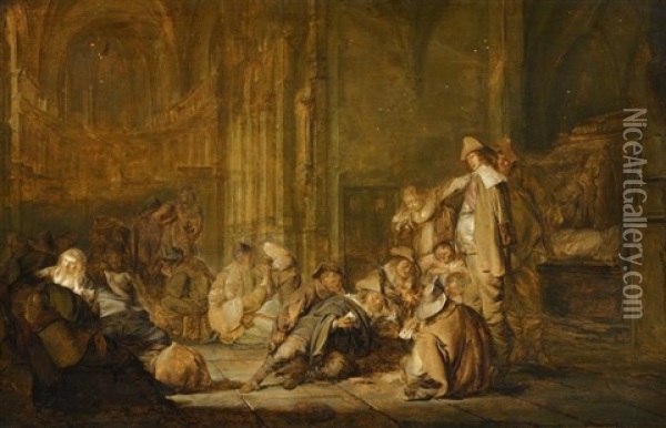 Kircheninterieur Mit Kartenspielern Oil Painting - Pieter Jacobs Codde