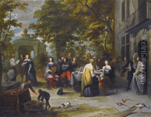 An Outdoor Banquet Oil Painting - Hieronymous (Den Danser) Janssens