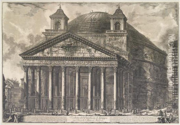 Veduta Del Pantheon D'agrippa. Oil Painting - Giovanni Battista Piranesi
