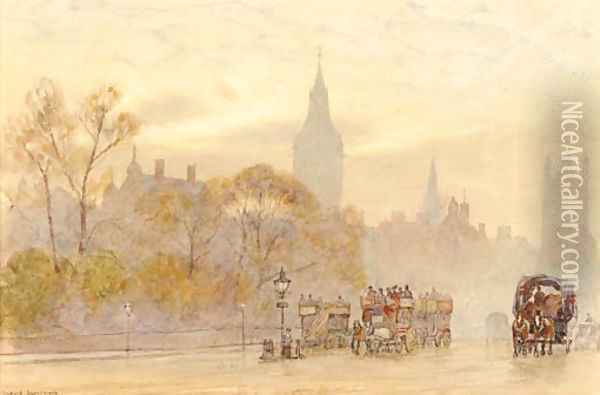 A London street scene at dusk Oil Painting - Herbert Menzies Marshall