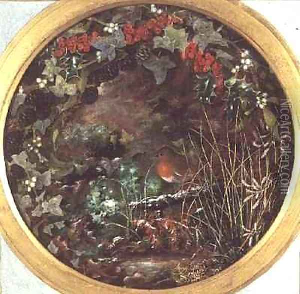 Winter Roundel with Robin Oil Painting - Mary Ensor
