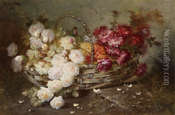 Rosen Und Astern In Einem Weidenkorb Oil Painting - Max Carlier