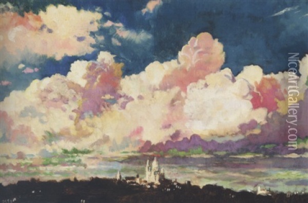 View Of Montmartre, Paris (cloud Over Montmartre) Oil Painting - Sir William Orpen
