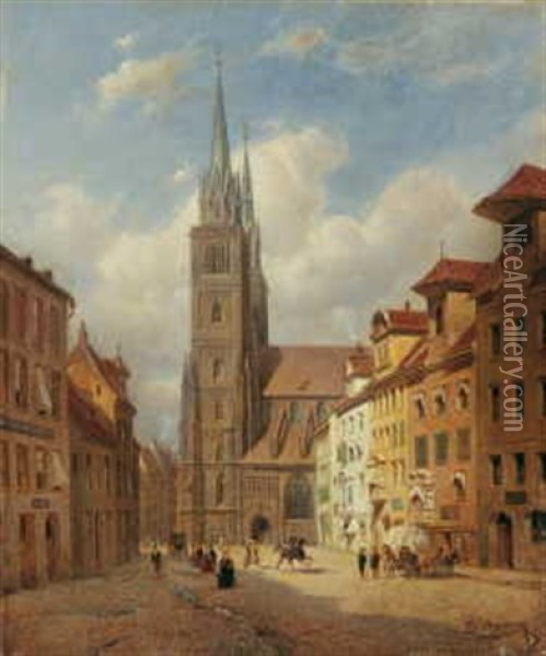Blick Von Der Konigstrasse Auf St. Lorenz In Nurnberg Oil Painting - Franz Stegmann