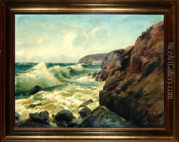 A Danish Coastal Scenery From Bornholm Island, Denmark Oil Painting - Peder Knudsen