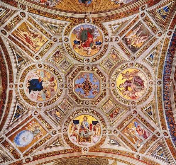 The Stanza della Segnatura Ceiling [detail: 1] I Oil Painting - Raphael