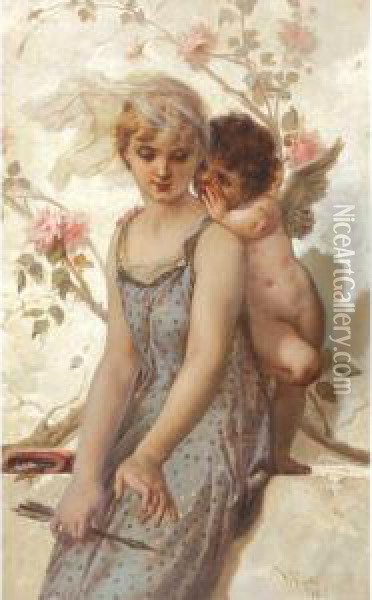 Cupid's Whisper Oil Painting - Virgilio Tojetti