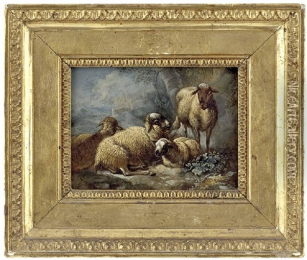 Schafe In Landschaft (+ 3 Others; 4 Works) Oil Painting - Franz-Joseph (Weber) Textor