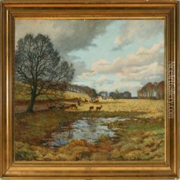 An Autum Day In Dyrehaven Park, Denmark Oil Painting - Peter Hans Wilhard