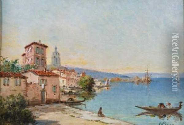 Vue D'un Port Italien. Oil Painting - Gustave Mascart