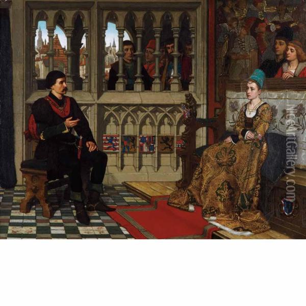 Henry V Conversing With Princess Catherine Oil Painting - Henri Leys