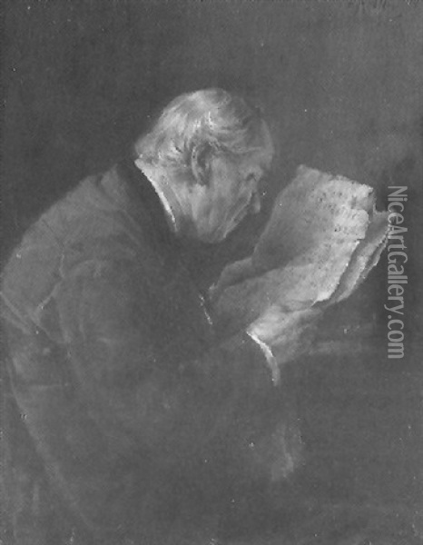 Ein Mann Liest Aufmerksam In Seiner Zeitung Oil Painting - Friedrich von Keller