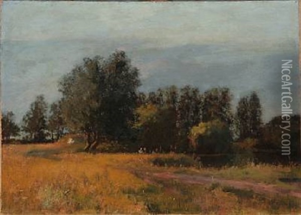 Eng Og Skovbryn. Ryomgaard Oil Painting - Christian Vilhelm Mourier-Petersen