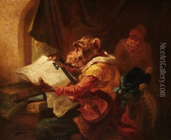 Singes Musiciens Oil Painting - Zacharias Noterman