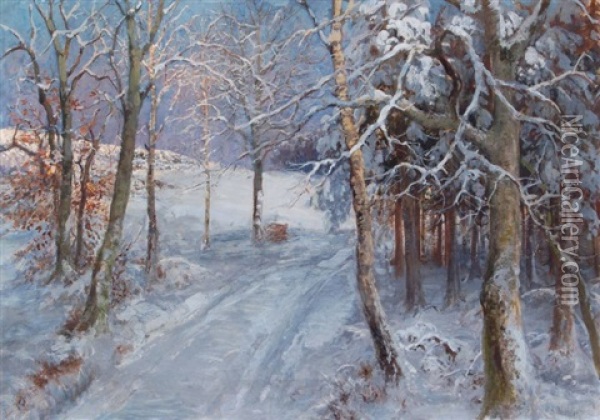 Waldweg Im Winter Oil Painting - Albert Ernst Muehlig