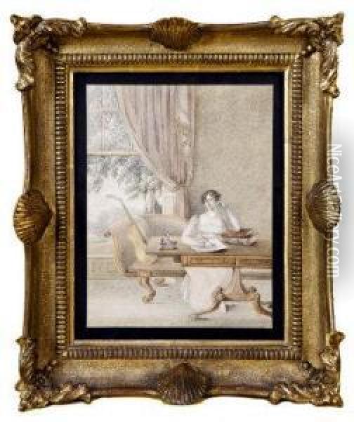 A Study Of Mrs. Elizabeth Henry Seated In A Regency Drawing Room Oil Painting - Alexander Pope