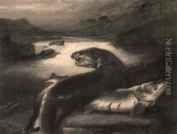 Otter And Salmon Oil Painting - Sir Edwin Henry Landseer